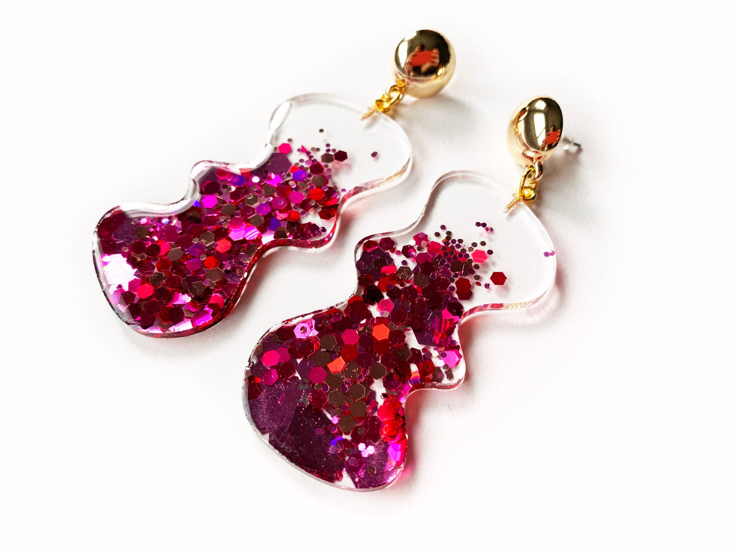 Pink Blobbity Sparkle Statement Earrings
