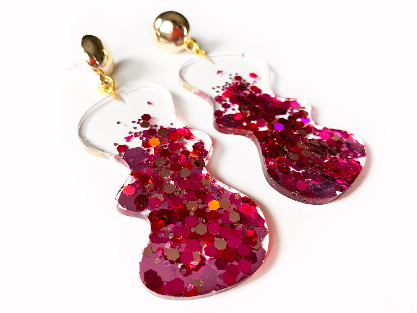 Pink Blobbity Sparkle Statement Earrings
