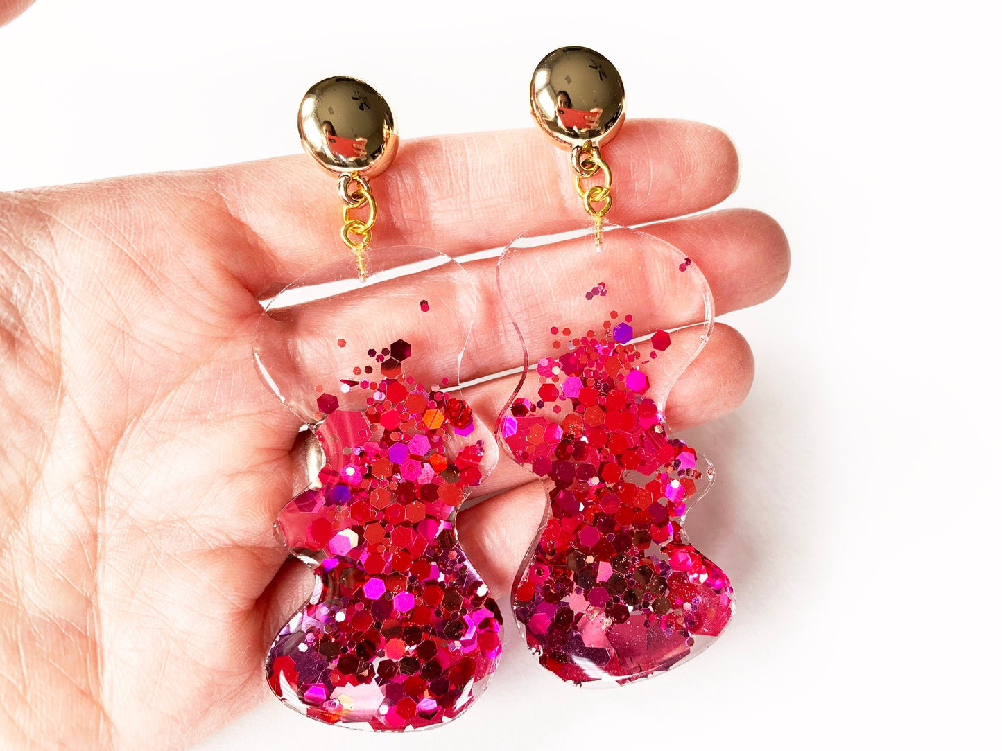 Pink Blobbity Sparkle Statement Earrings