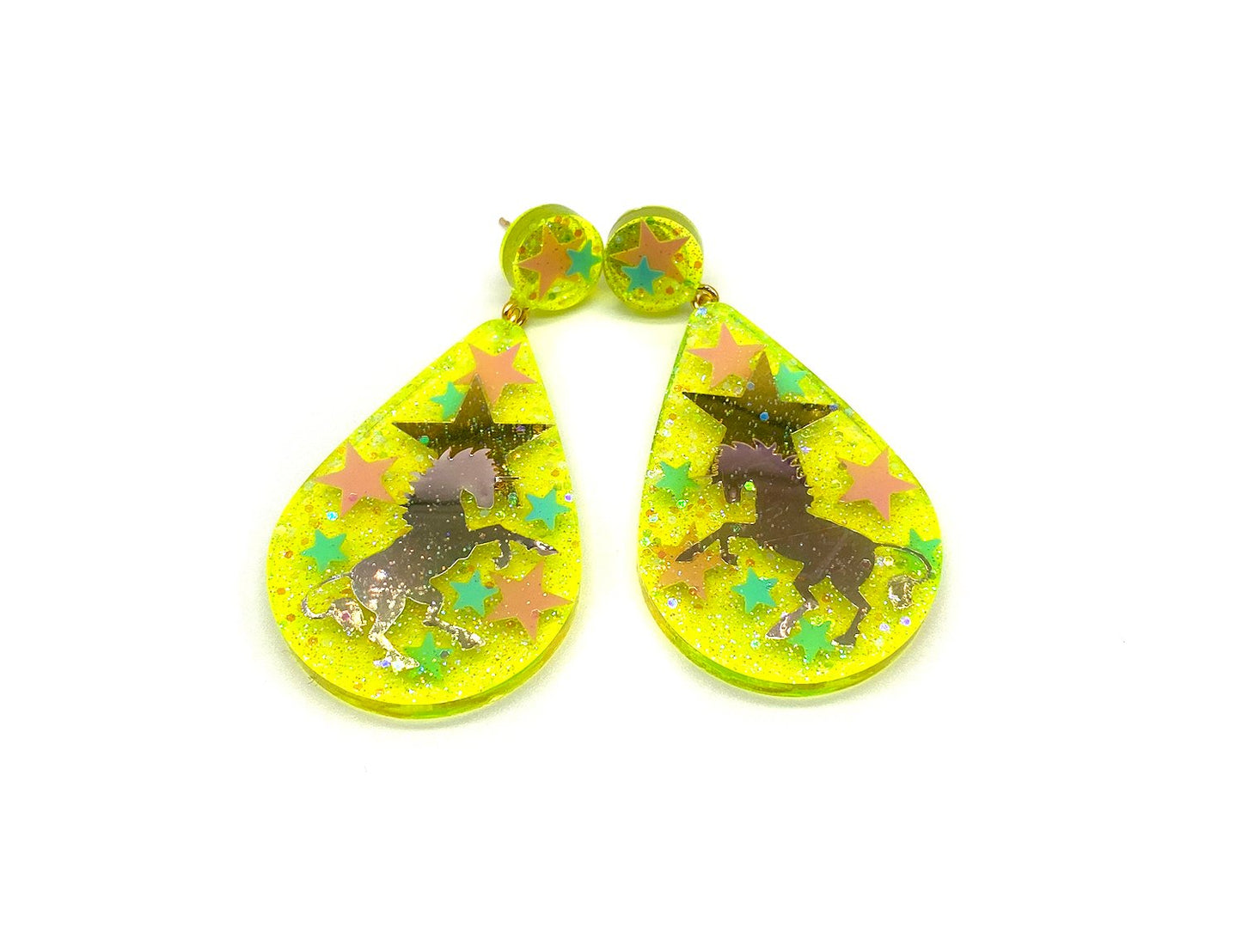 Unicorn Magic Drop Statement earrings Neon Yellow