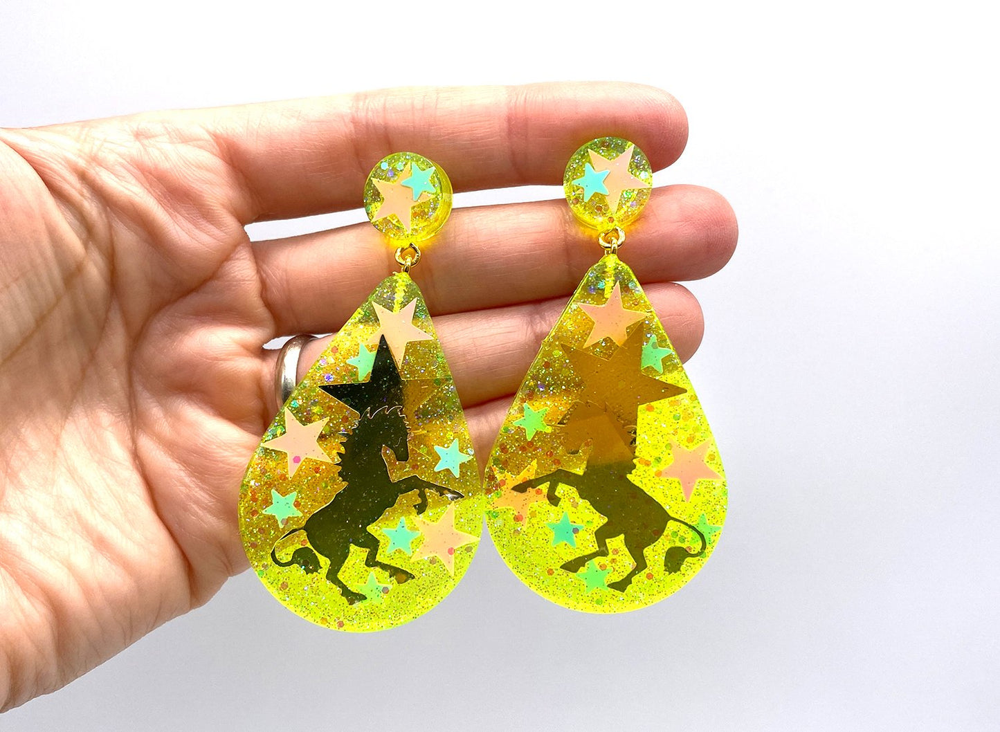 Unicorn Magic Drop Statement earrings Neon Yellow